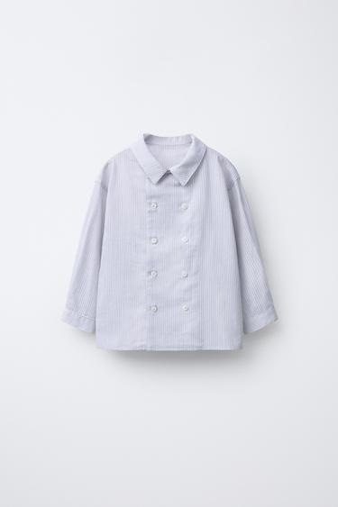 Zara DOUBLE BUTTON STRIPED SHIRT - Blue - Image 0