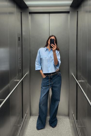 Z1975 WIDE-LEG JEANS WITH GOLD CHAIN BELT - Mid-blue by Zara