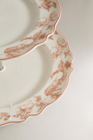 TWO-TIER PORCELAIN TRAY WITH DESIGN - Pink / White by Zara - Image 2