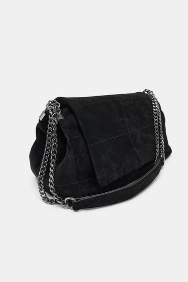 SPLIT SUEDE LEATHER SHOULDER BAG - Black by Zara - Image 4