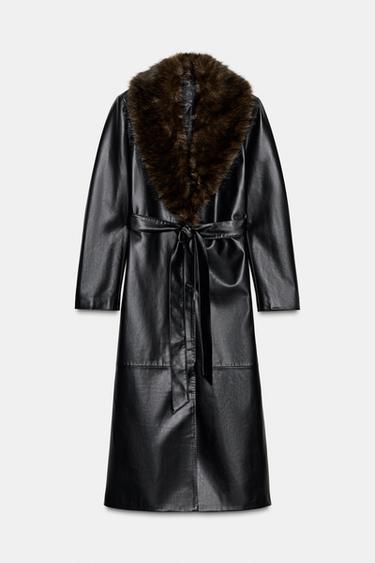 MANTEAU EN MATIÈRE SYNTHÉTIQUE AVEC COL AMOVIBLE - Noir de Zara - Image 2