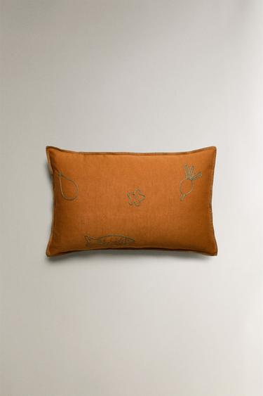 RAISED EMBROIDERY CUSHION COVER - Orange by Zara - Image 0
