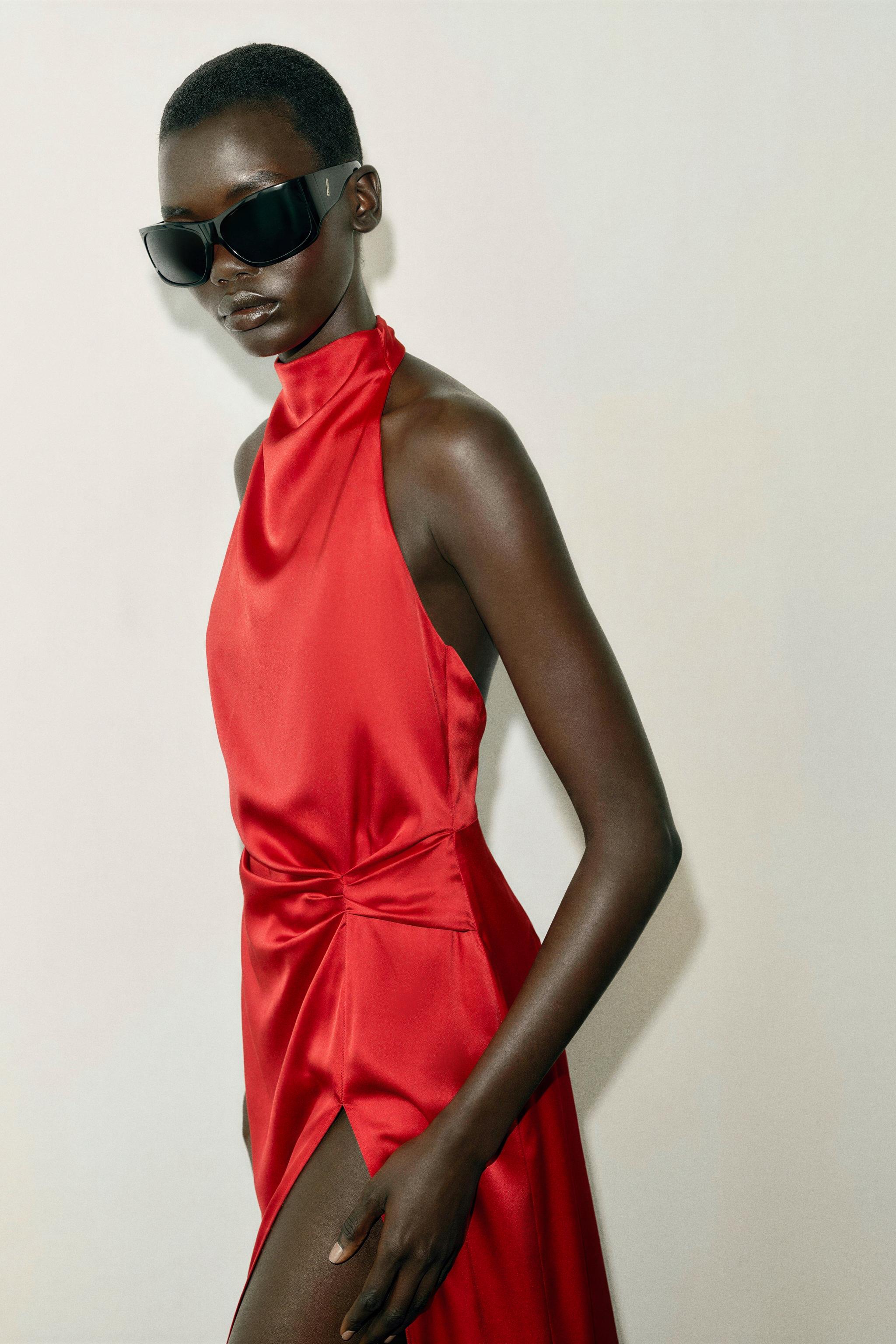 SATIN HALTER MIDI DRESS