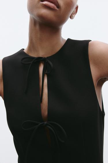 SHORT DRESS WITH BOWS AND GODET HEM - Black by Zara - Image 3
