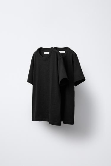 PACK DÚAS CAMISETAS FLAMÉ LISAS - Negro de Zara - Imaxe 0