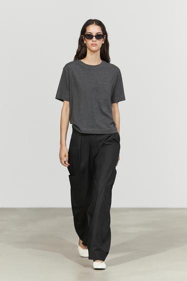 Zara Short sleeve T-shirt with pocket detail - Mid-gray - Image 0