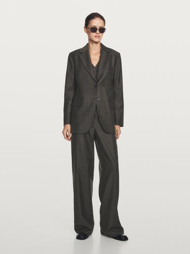 Blazer à rayures tennis 100 % laine - Chocolat de Zara