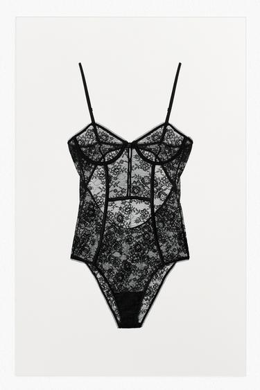 LACE BODYSUIT WITH BUTTONS - Black by Zara