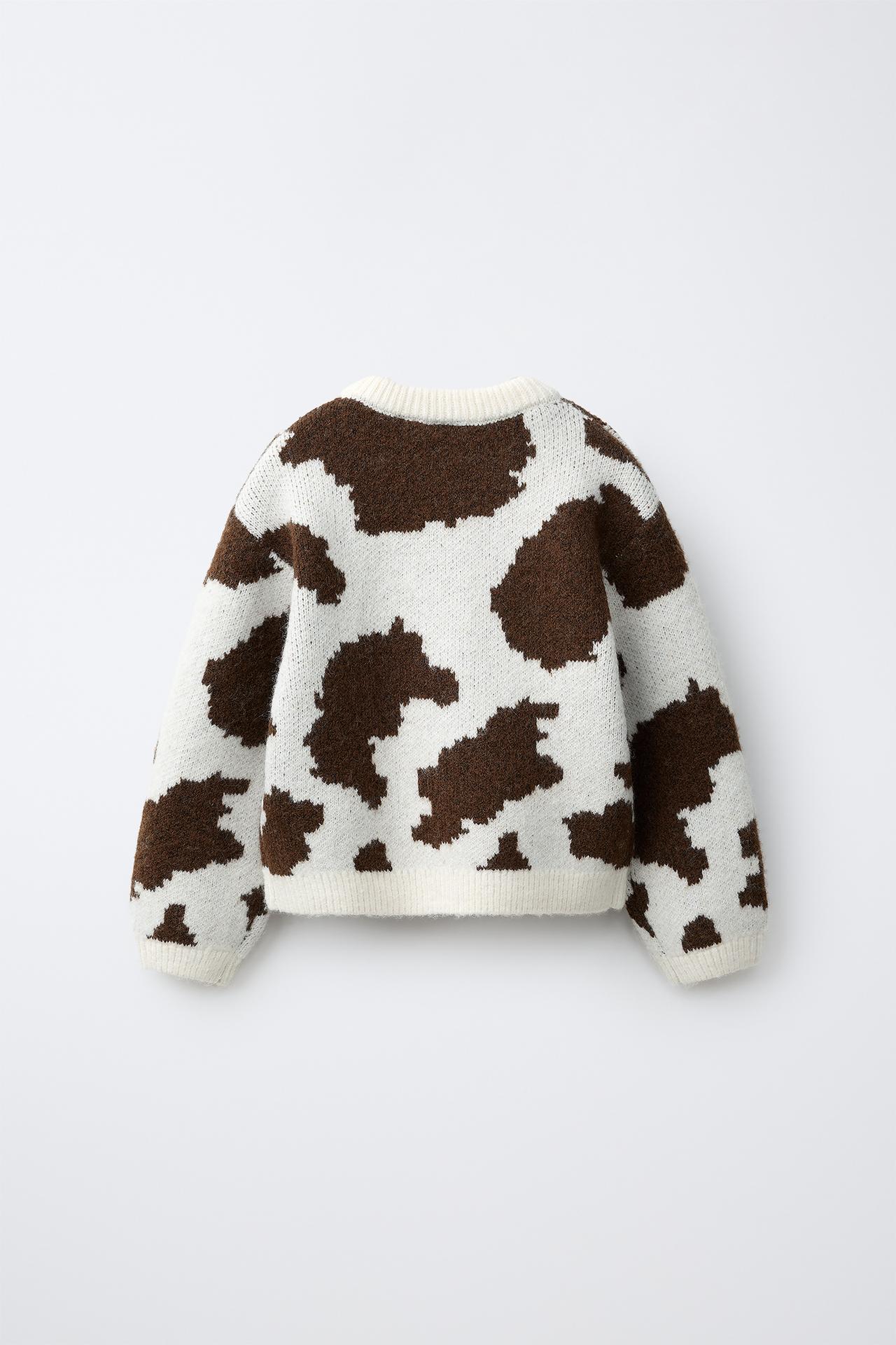 COW PRINT KNIT JUMPER — Brown / Ecru