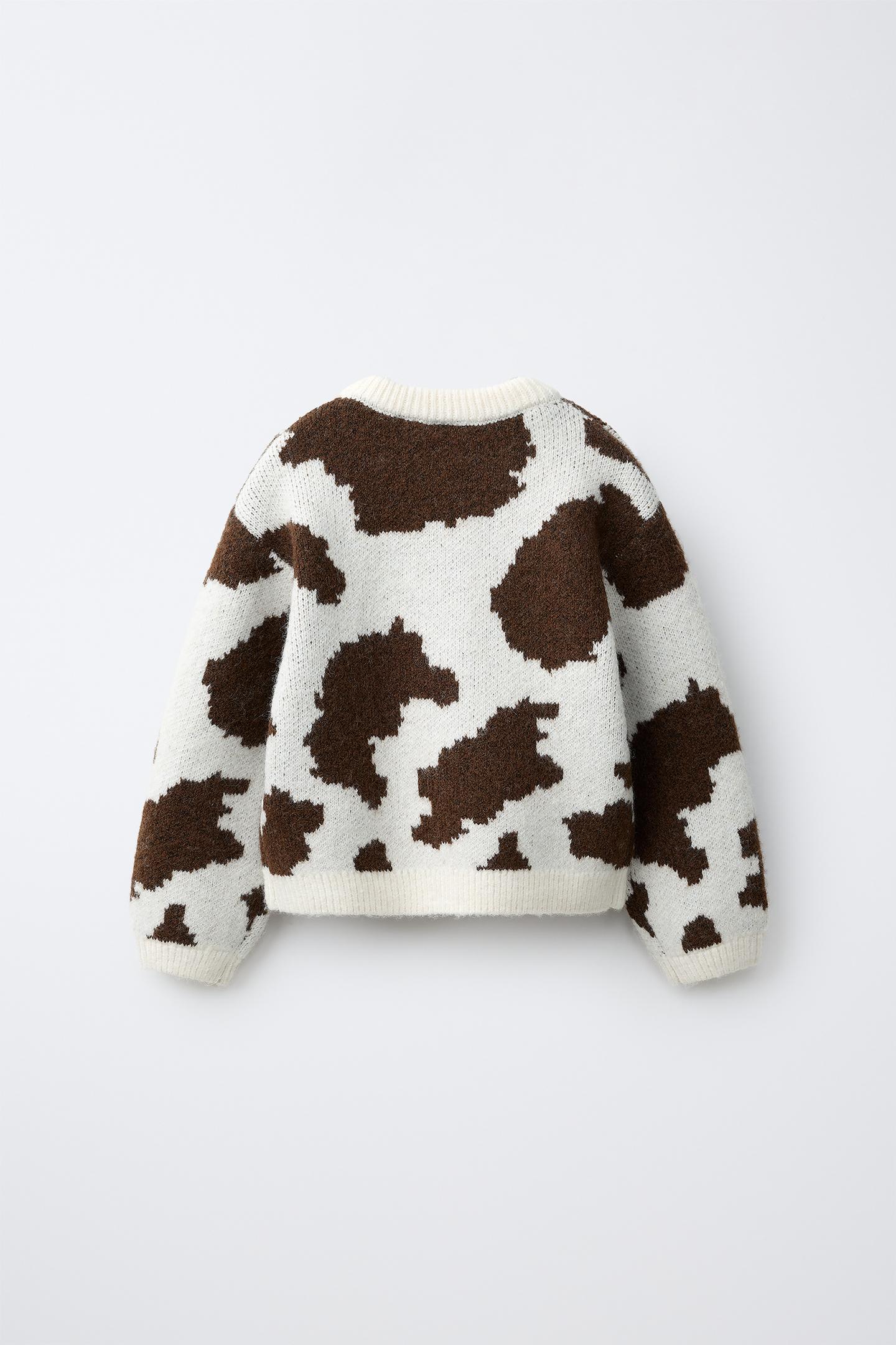 Детский свитер Zara Cow Print Knit, цвет: Коричневый / Экрю — фото 2