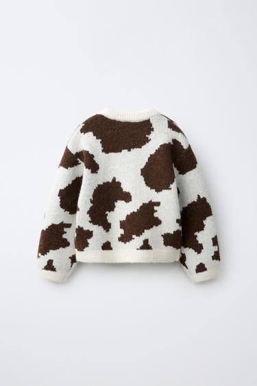 COW PRINT KNIT JUMPER — Brown / Ecru 2