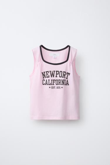 T-SHIRT À INSCRIPTION ET LISERÉS - Rose de Zara