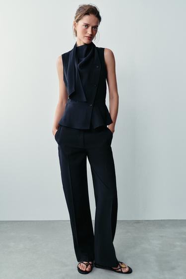 ШТАНИ ПРЯМОГО КРОЮ З ВИСОКОЮ ПОСАДКОЮ - Темно-синій/блакитний Zara - Зображення 0