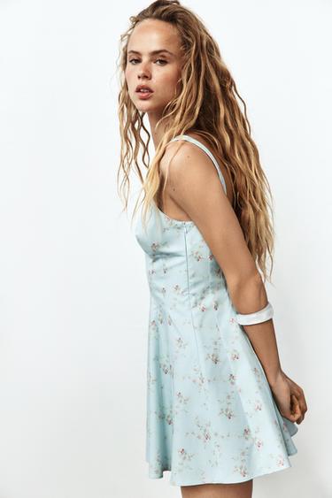 FLORAL POPLIN SHORT DRESS - Sky blue by Zara - Image 2