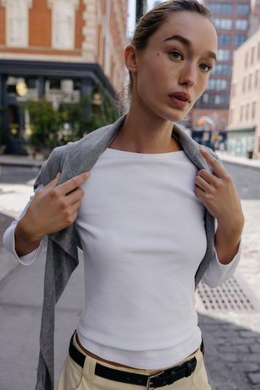 Zara BOAT NECK T-SHIRT - White
