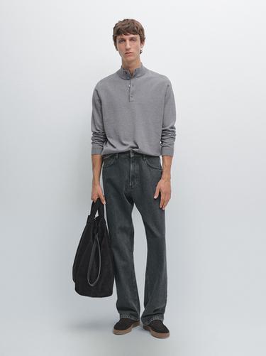 Zara Knit sweater with mock button neck - Anthracite grey