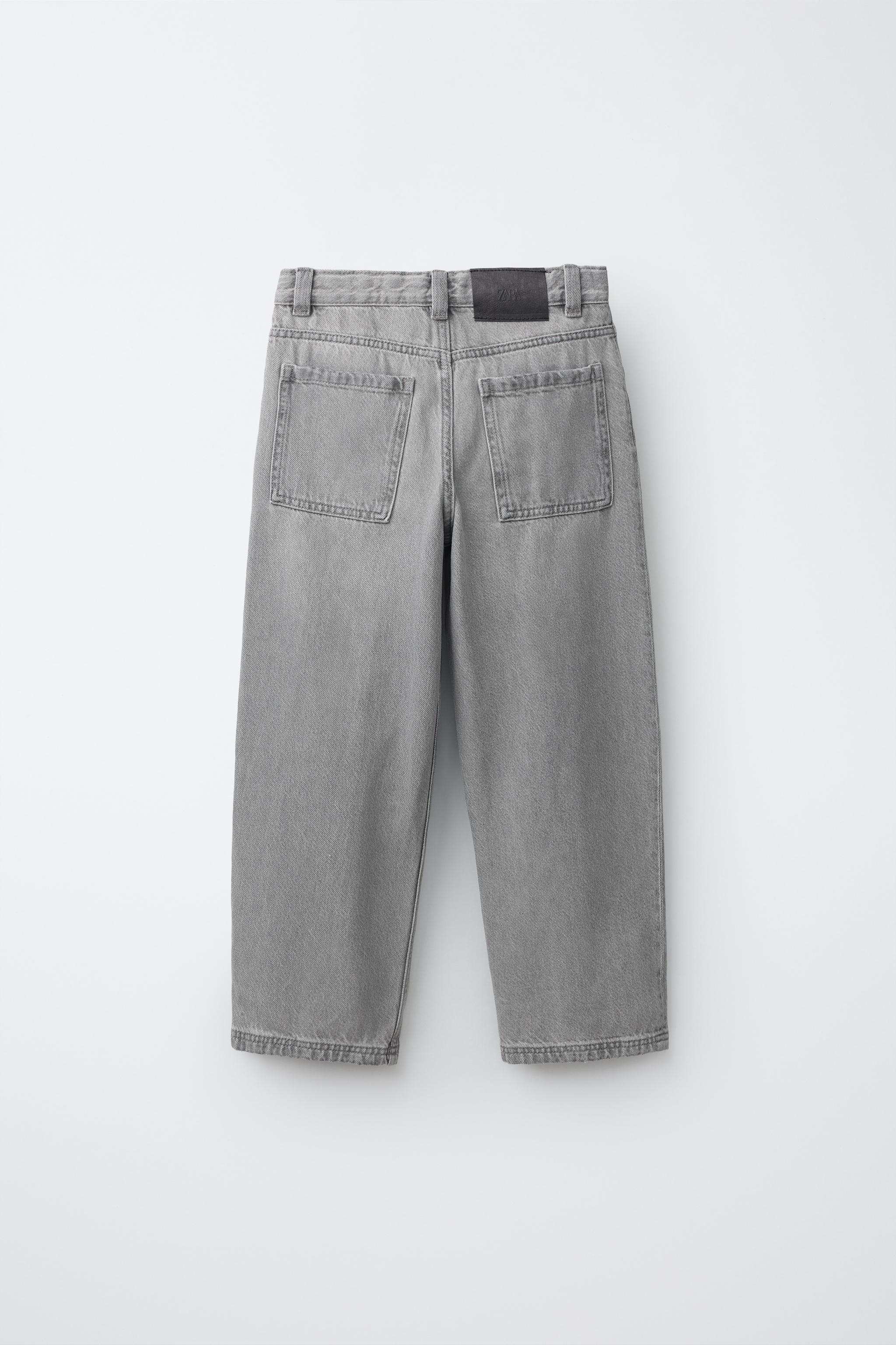 RELAXED BAGGY DENIM PANTS — Gray