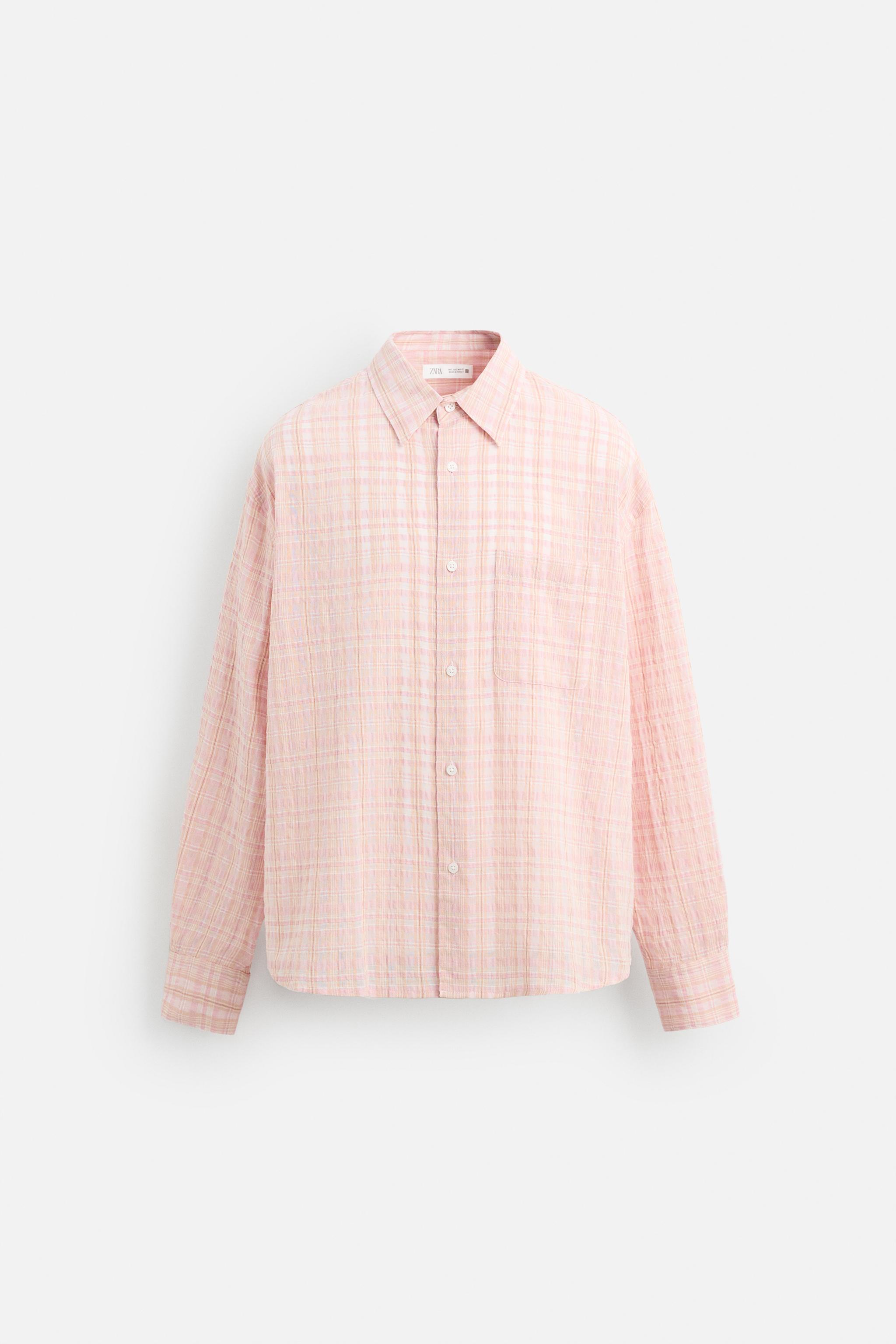 TEXTURED CHECK SHIRT - Pink | ZARA United States
