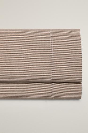 Zara FADED STRIPED COTTON FLAT SHEET - Brown