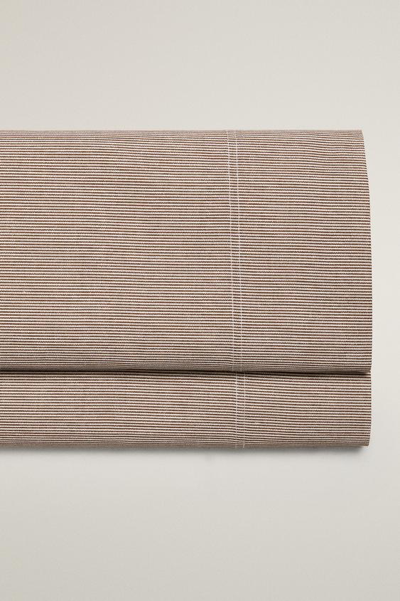 FADED COTTON STRIPED FLAT SHEET - Brown by Zara - Image 0