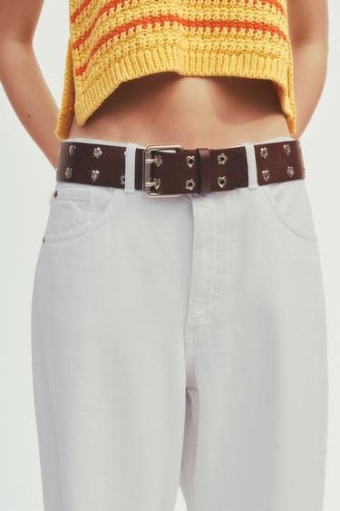 LEATHER HEARTS AND FLOWERS BELT - Brown by Zara - Image 0