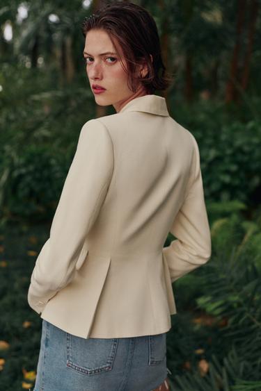 TAILORED PEPLUM BLAZER WITH SHOULDER PADS - Ecru by Zara - Image 4