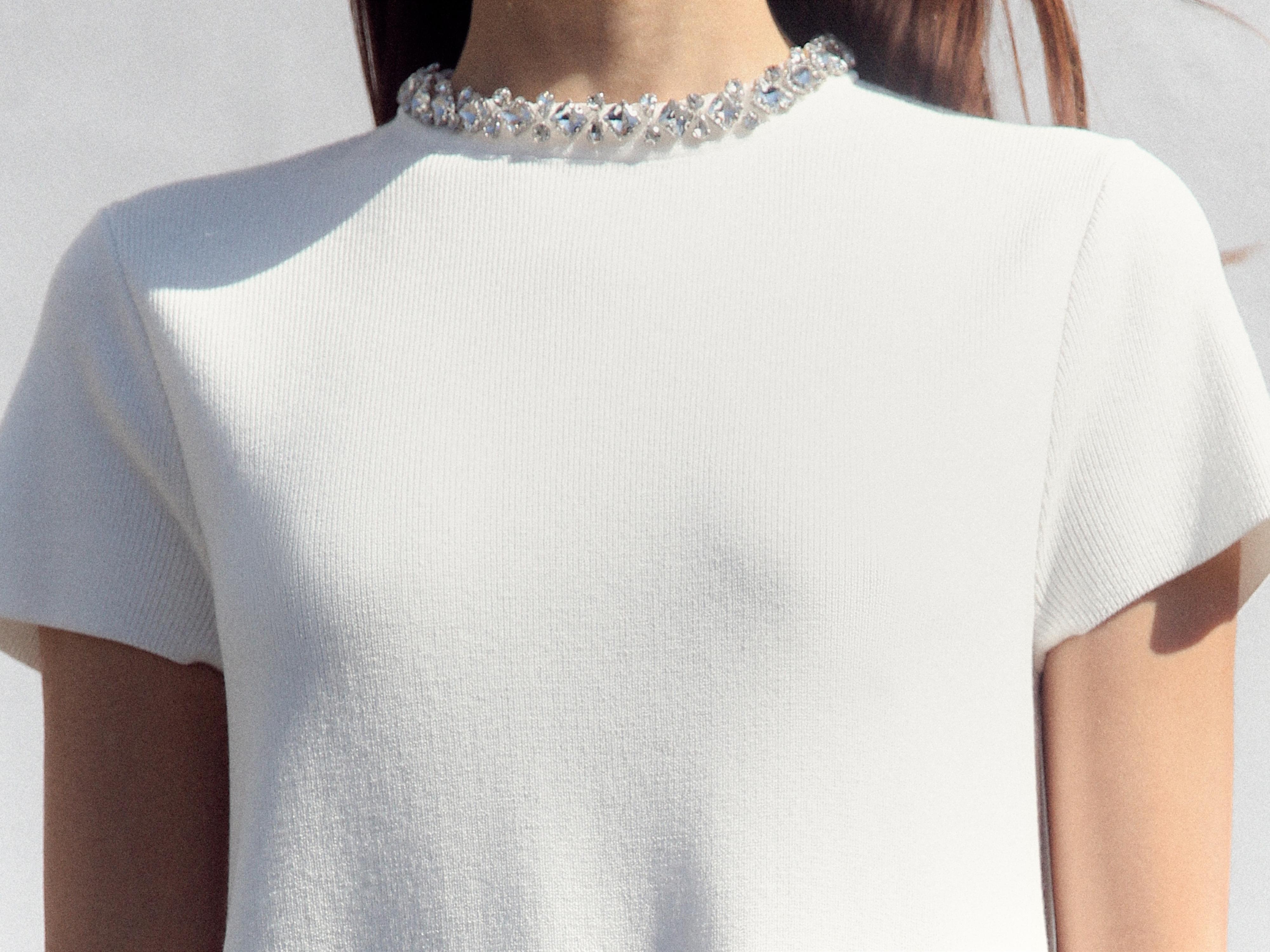 PLAIN KNIT MINI DRESS WITH RHINESTONES - White | ZARA Japan