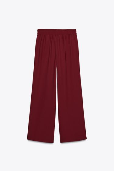 PANTALON EN CRÊPE À JAMBES LARGES - Bordeaux de Zara - Image 5