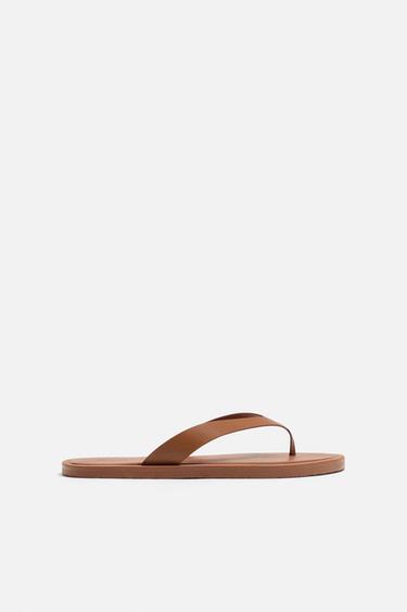 Zara LEATHER SANDALS - Cognac Brown