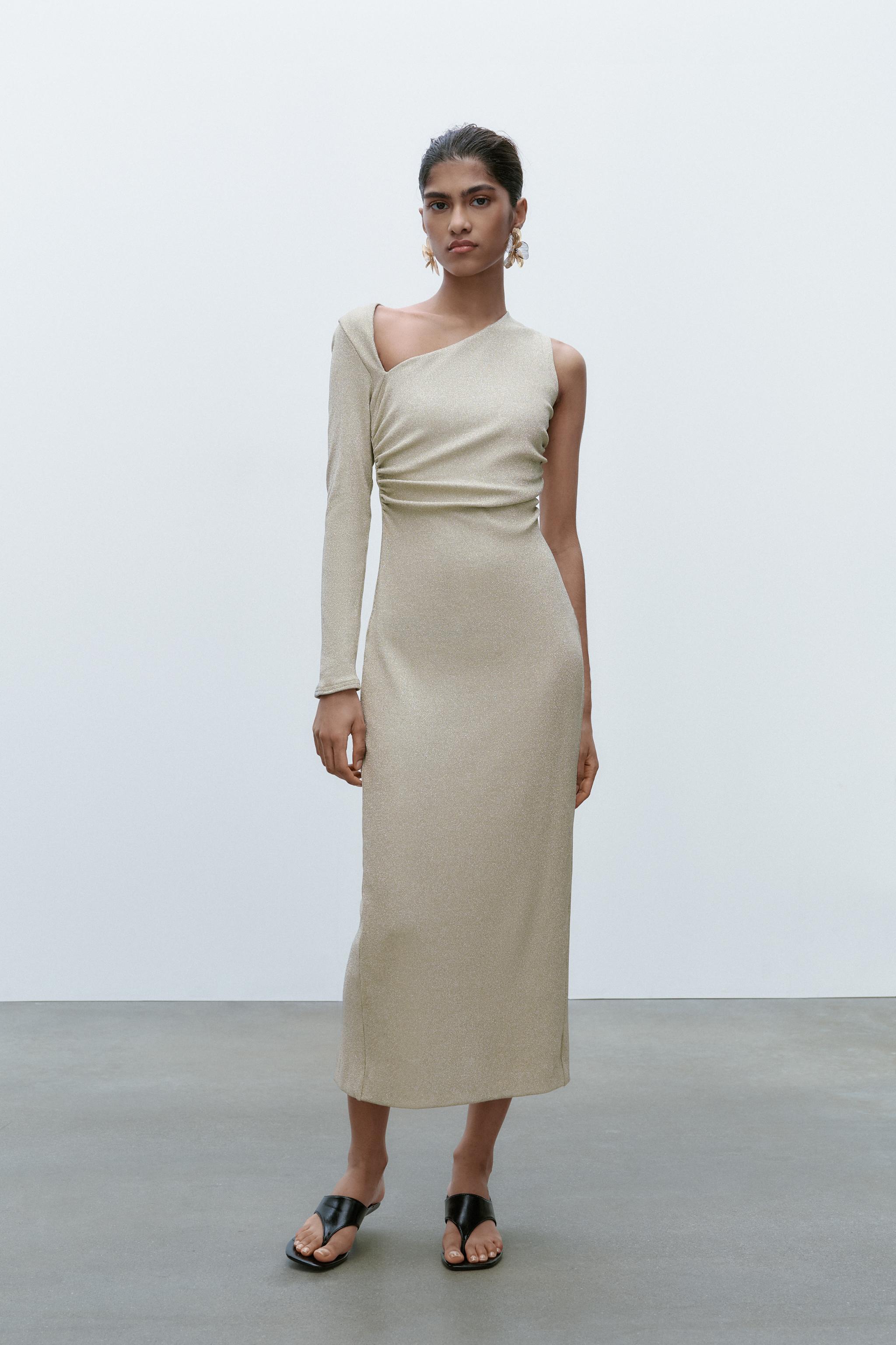 メタリックヤーン ミディ丈ワンピース - ゴールド | ZARA Japan