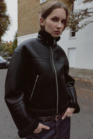 DOUBLE-FACED FAUX SHEARLING JACKET - Black by Zara - Image 3