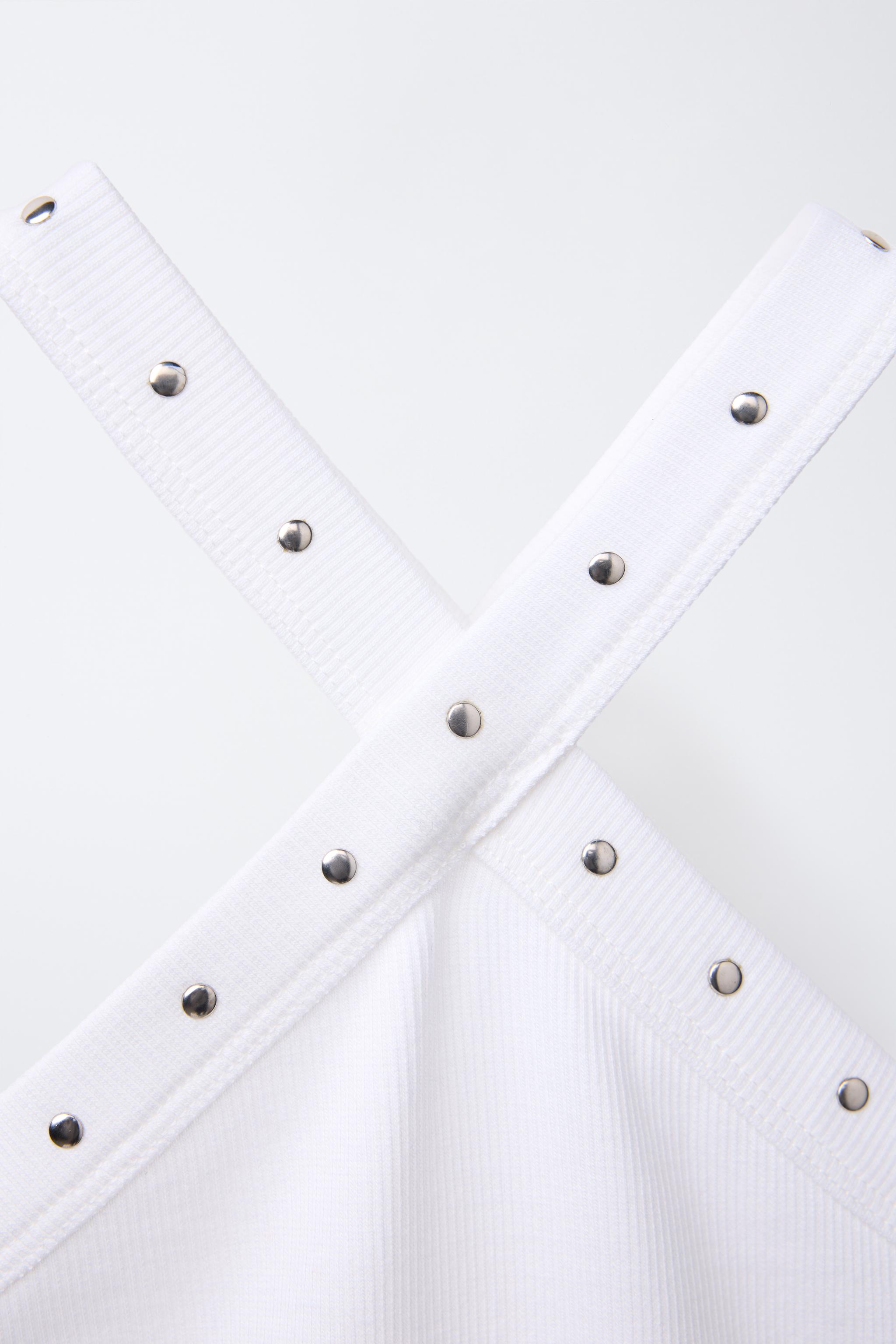 RIBBED HALTER STUDDED TOP - White | ZARA United States