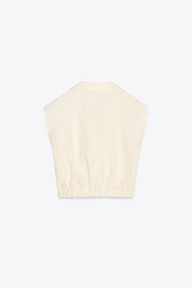 LINEN BLEND TOP WITH ELASTICATED HEM - Ecru by Zara - Image 4