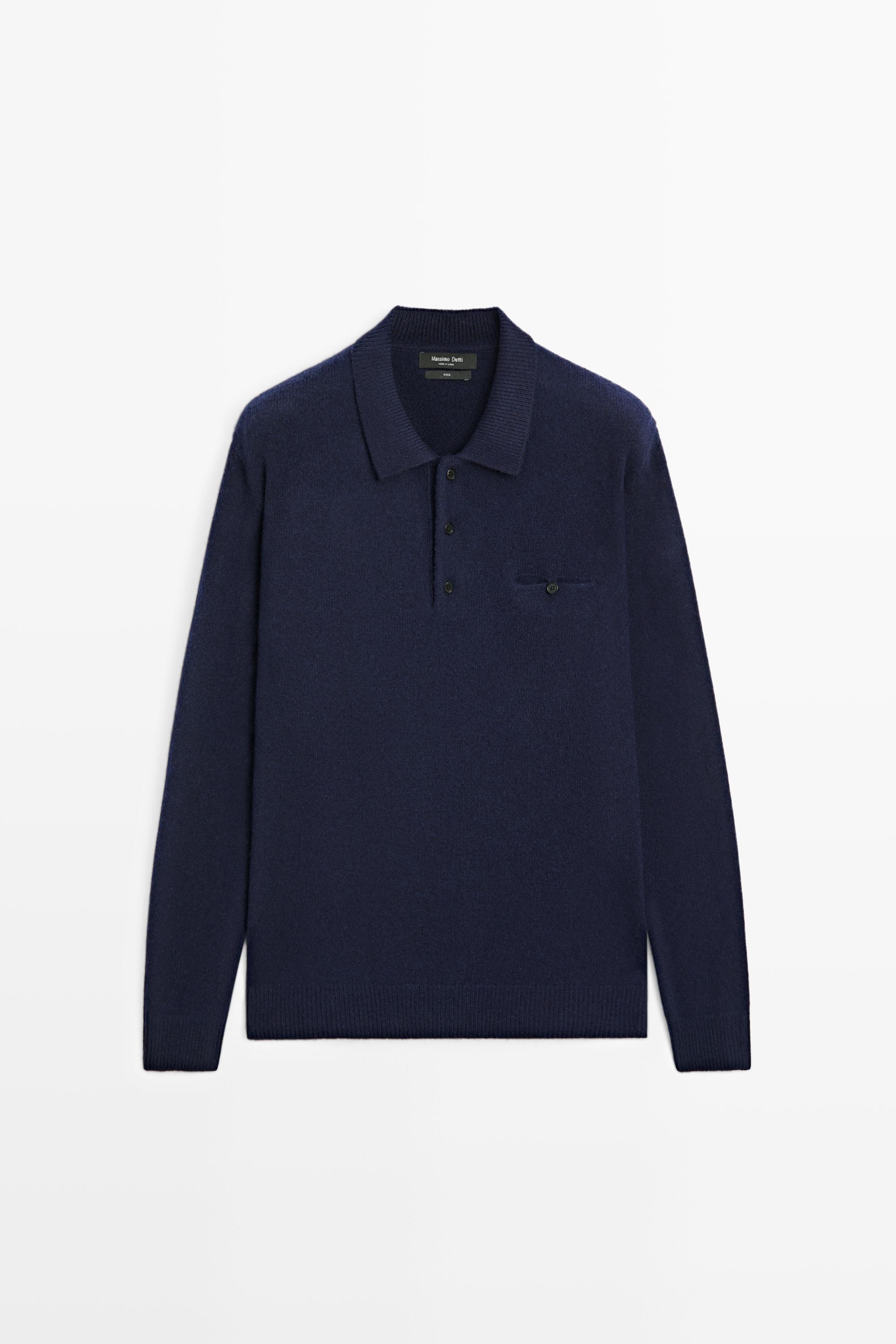 100% wool knit polo collar sweater