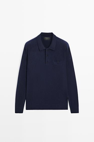 100% wool knit polo collar sweater — 452 1