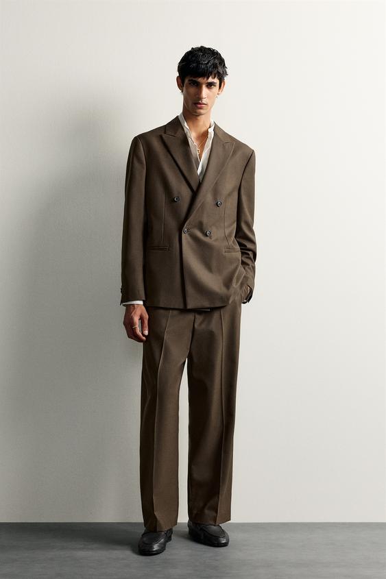 REGULAR FIT WOOL BLEND SUIT TROUSERS - Dark olive by Zara - Image 0