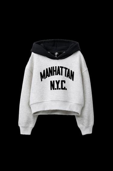 Zara FLOCKED TEXT HOODIE - Gray marl