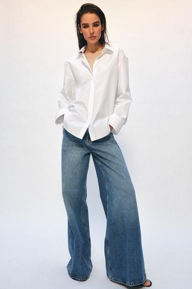 Zara ZW COLLECTION 墊肩府綢襯衫 - 白色