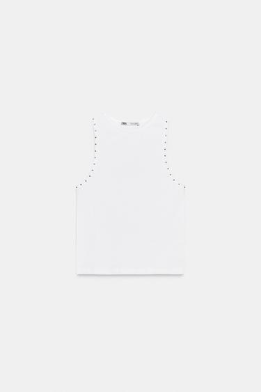 Zara STUDDED T-SHIRT - White