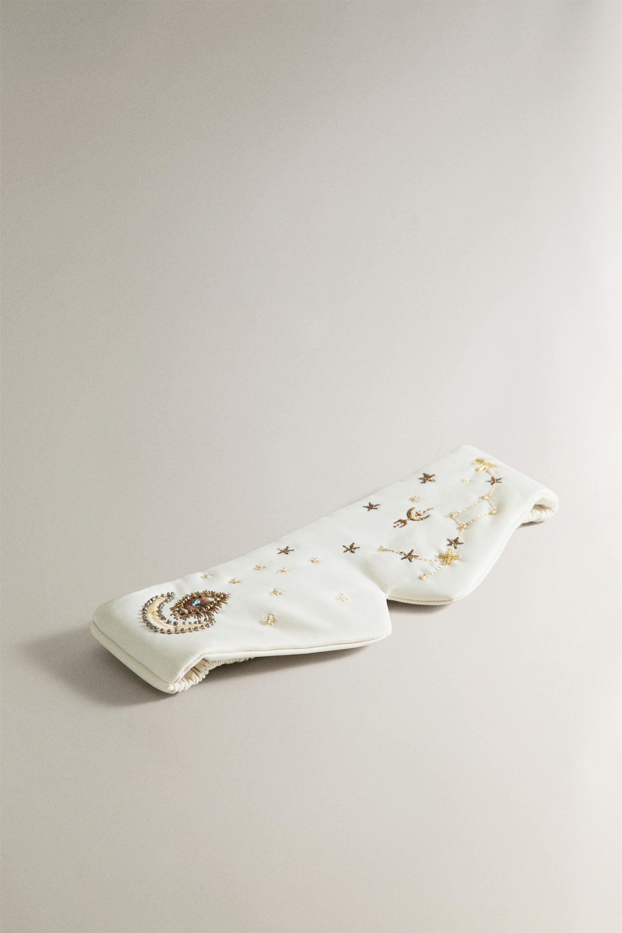 EMBROIDERED EYE MASK | MARISA BERENSON — Beige