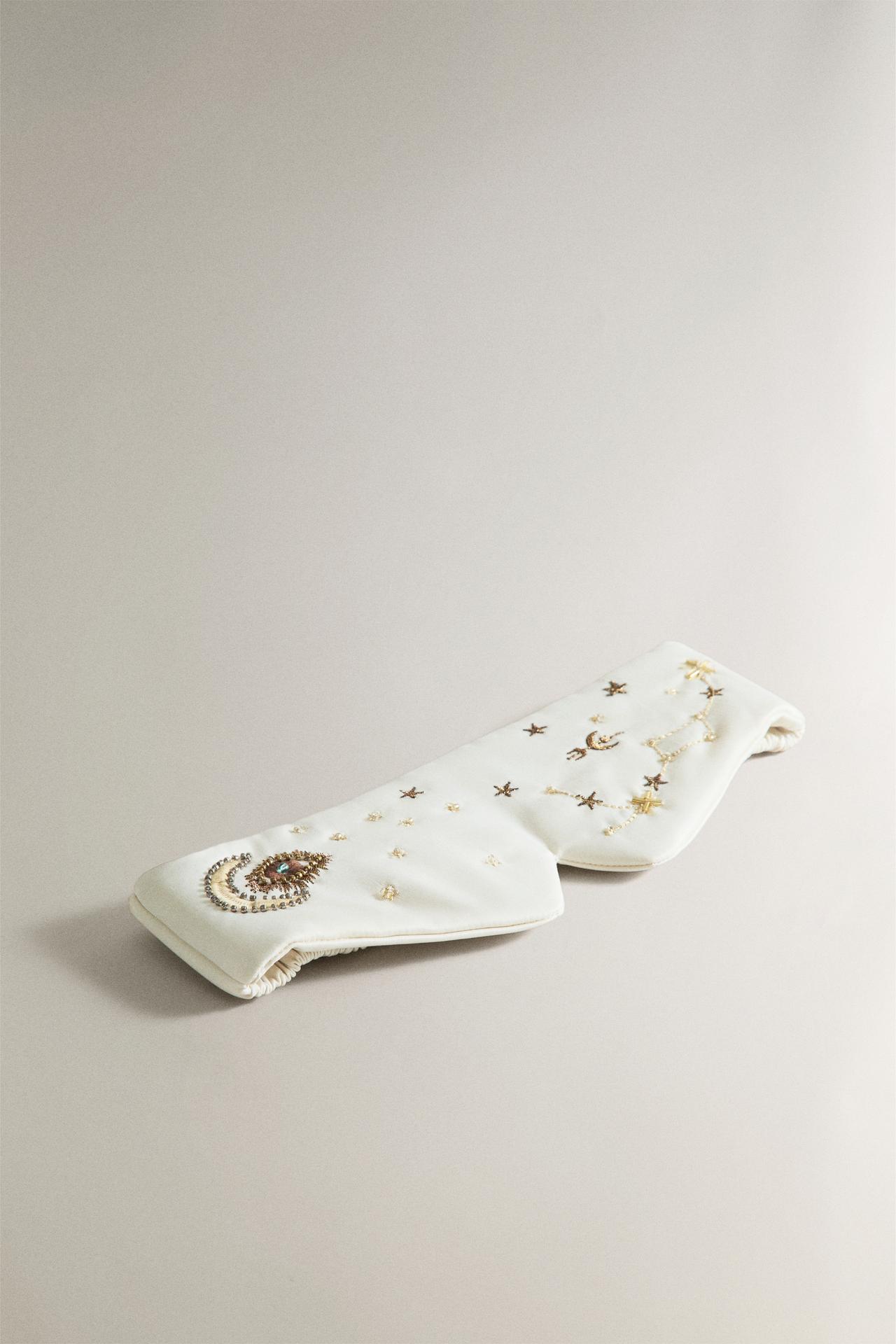 EMBROIDERED EYE MASK | MARISA BERENSON — Beige
