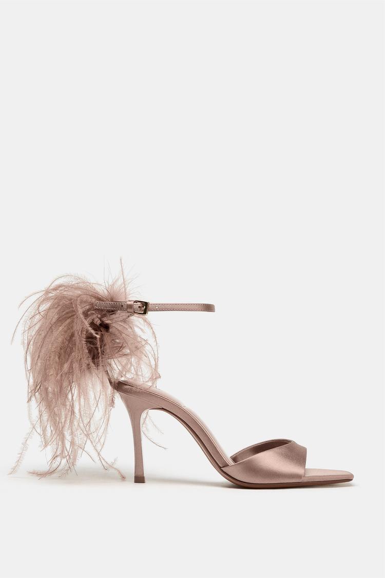 SANDALES À TALONS ET PLUMES FANTAISIE Beige ZARA France
