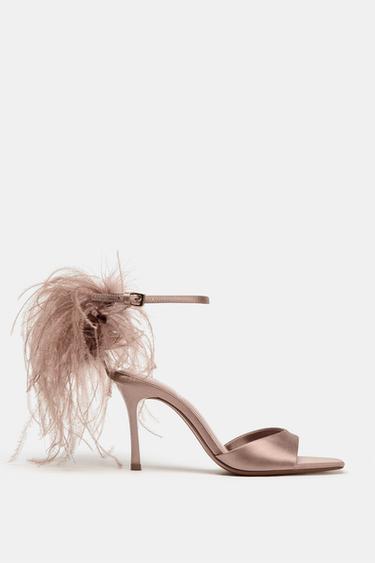 SANDAAL MET HAK EN FANTASIEVEER - Beige van Zara