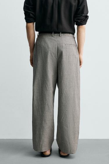 PANTALON RELAXED EN LIN ET COTON - Écru / Noir de Zara - Image 2