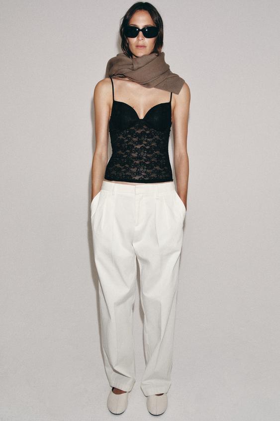 Zara LACE STRAP TOP - Black - Image 0