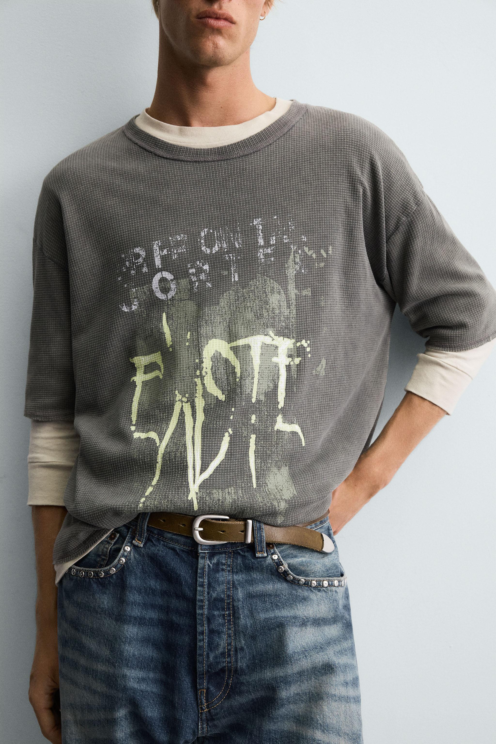 WASHED PRINTED KNIT T-SHIRT