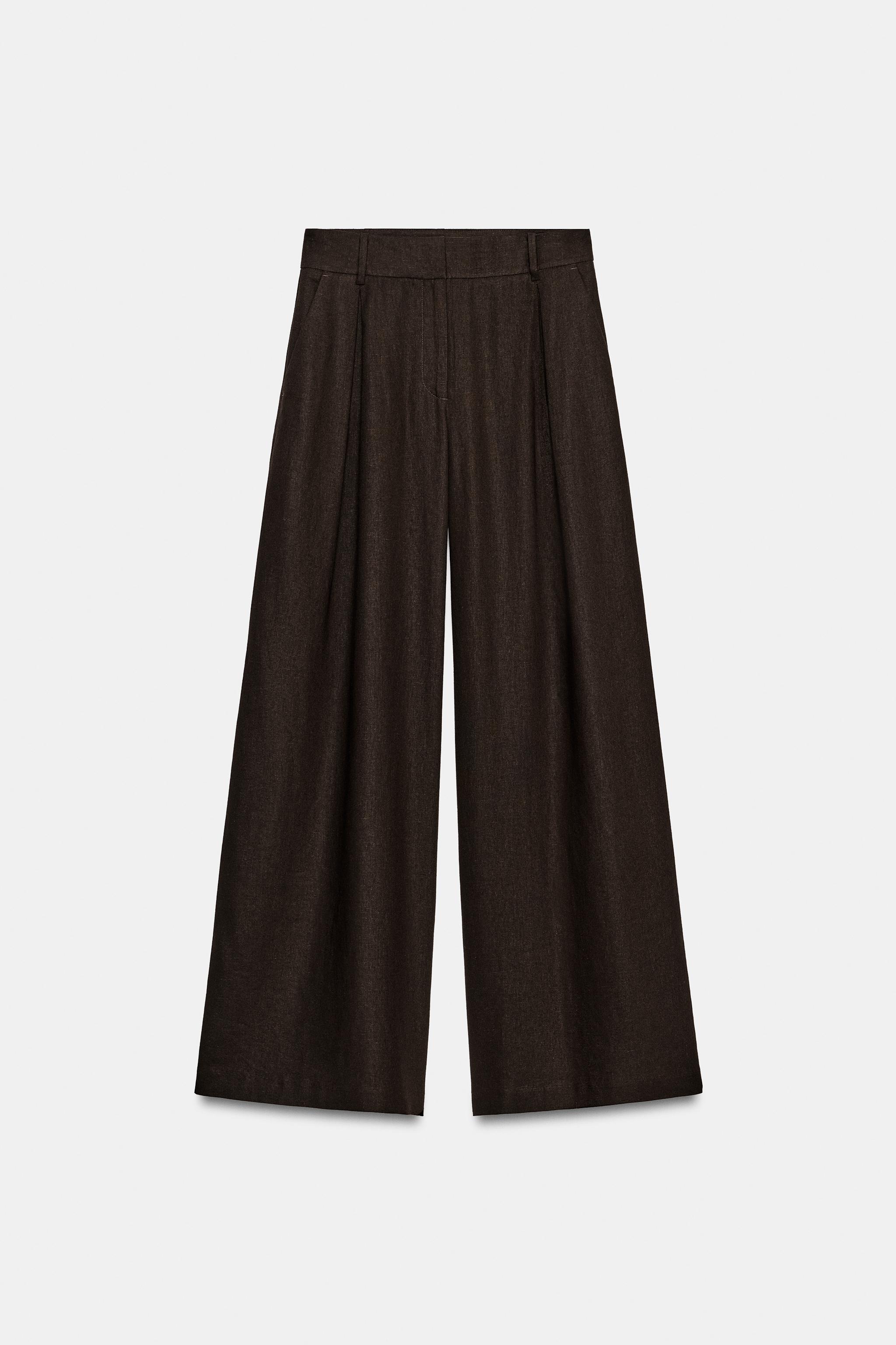 Zara Geniş Paça Keten Pantolon görsel 6