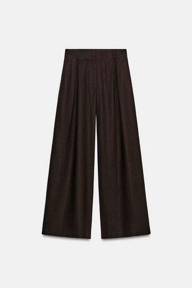 PANTALÓN ANCHO CON LINO - Marrón de Zara