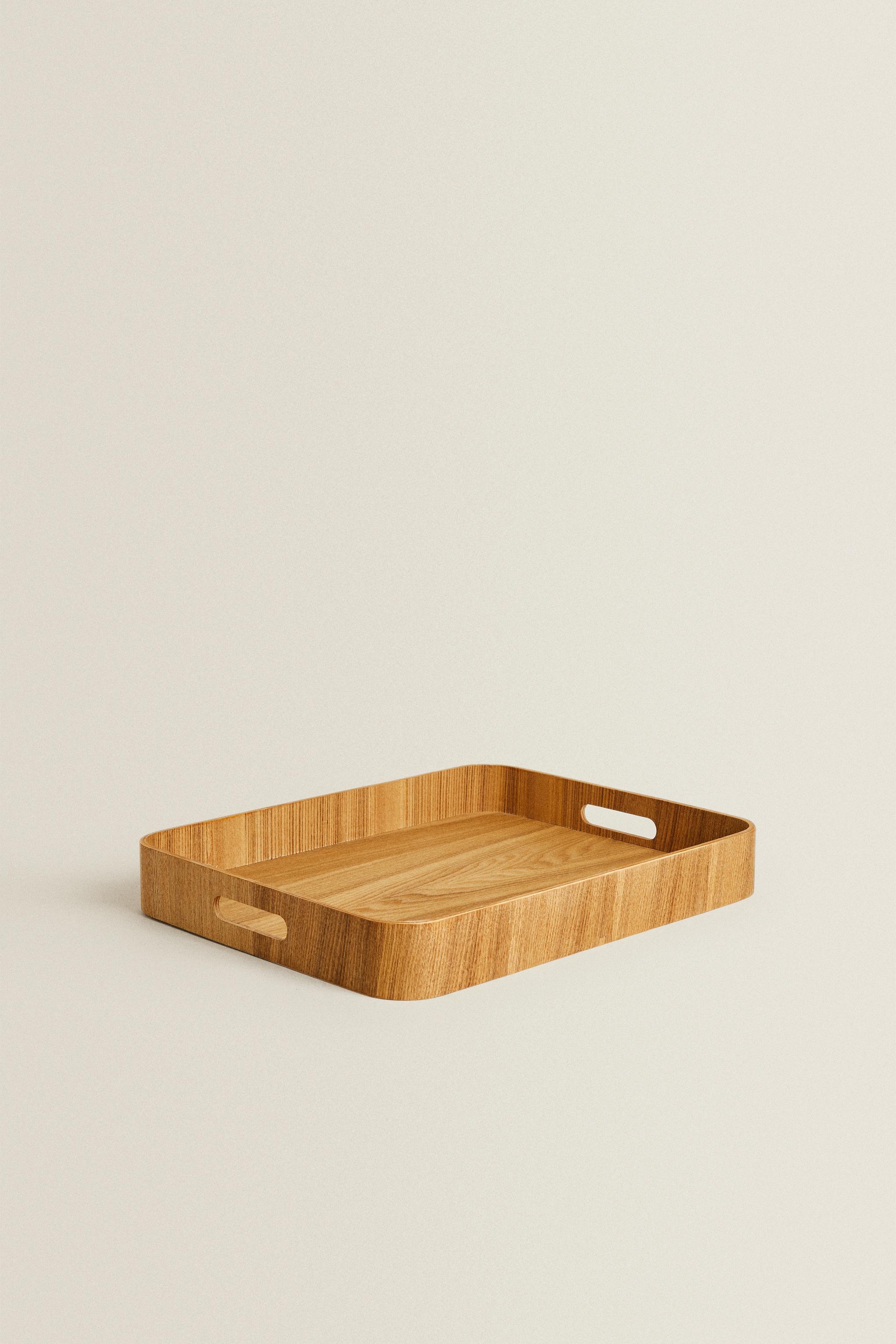 MEDIUM WOODEN TRAY — Light beige