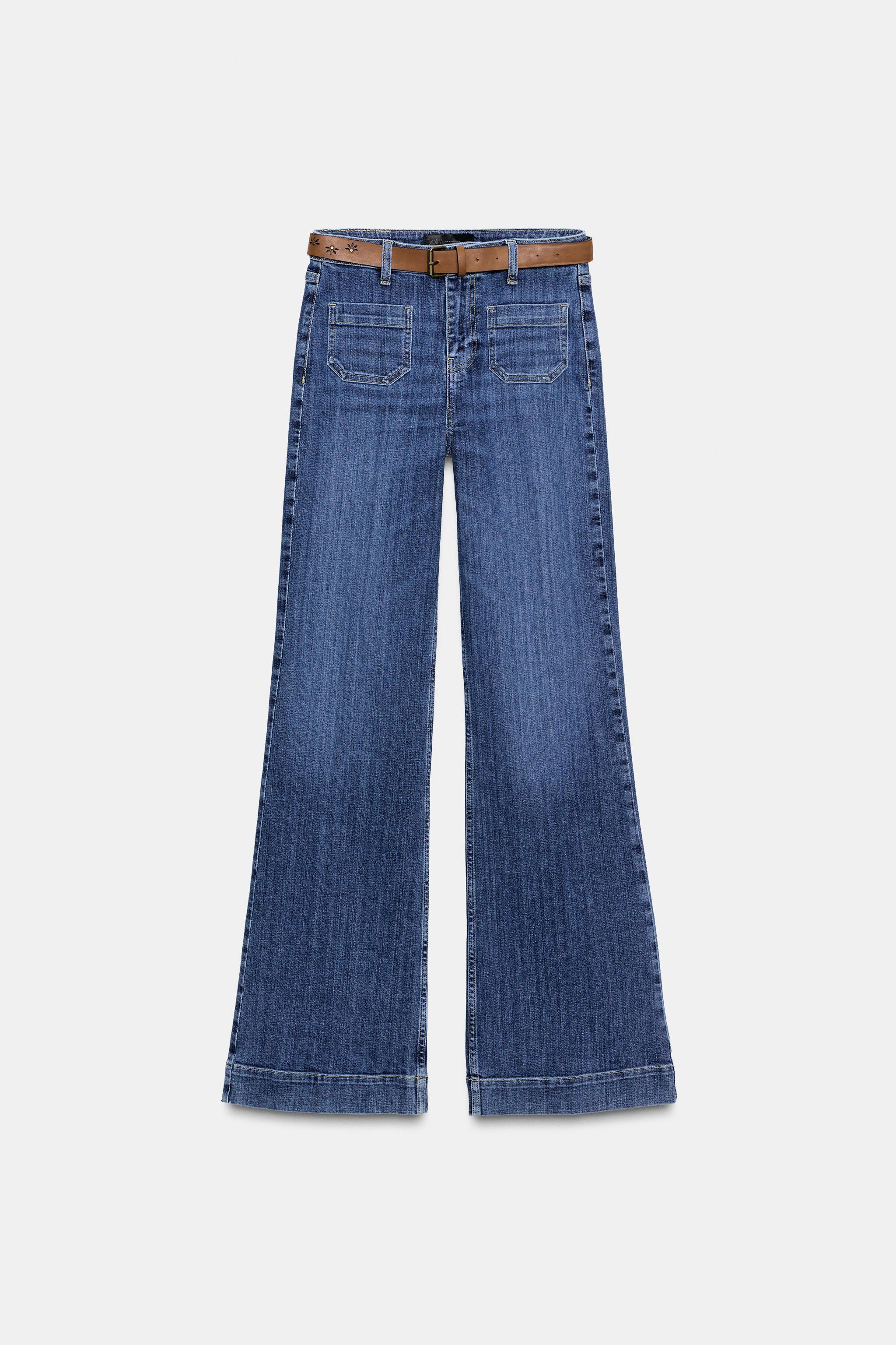 なぶる Z1975 FLARE HIGH WAIST JEANS WITH BELT - Blue | ZARA United